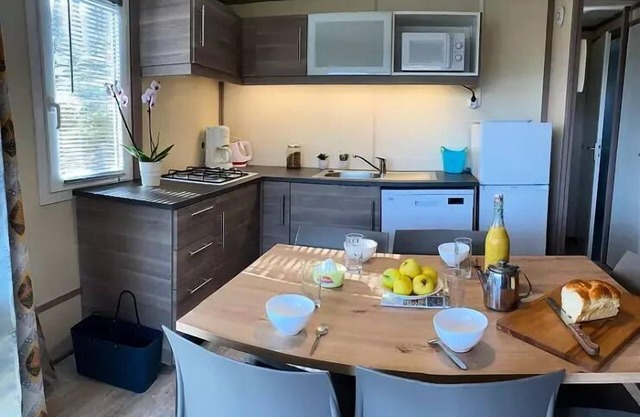 La Peyrugue Campsite * - Chalet RÊVE +: air conditioning - dishwasher - 2 bedrooms - 2 Chilean deckchairs - Covered terrace for 5 people