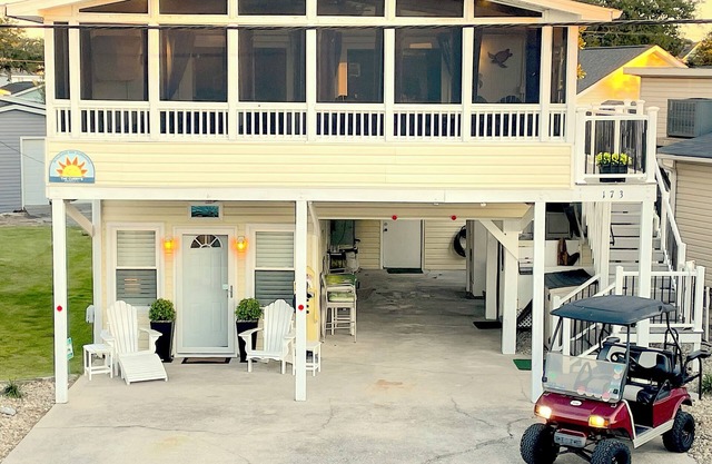 Like 2 Homes for 1! Steps from Beach! Dog OK! Golf Cart, Linens, & Much More!