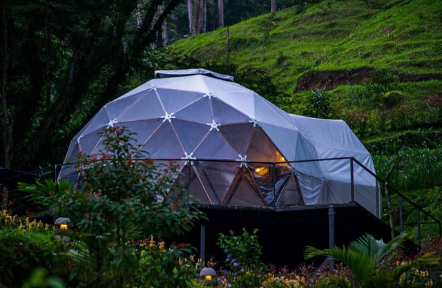 Luxury glamping site located next to a stream