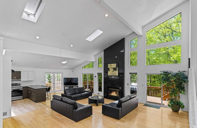 Modern Stream-front property with hot tub.