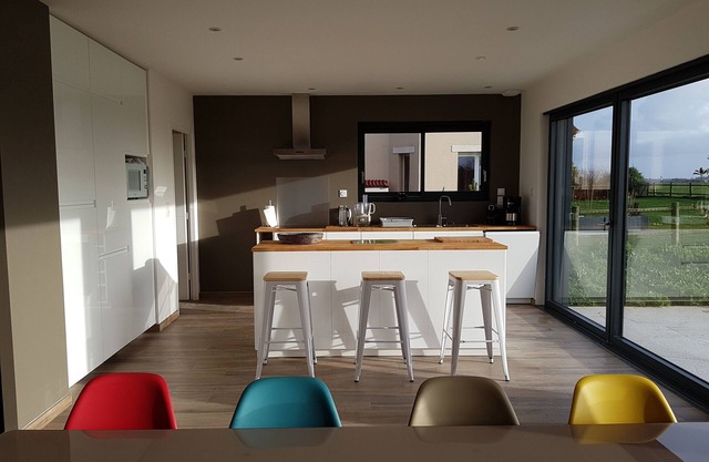 Modern wooden house in a seaside village, landing beaches