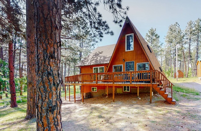 Mtn-view home + cabin with wrap-around deck, grill, streaming, washer/dryer, AC