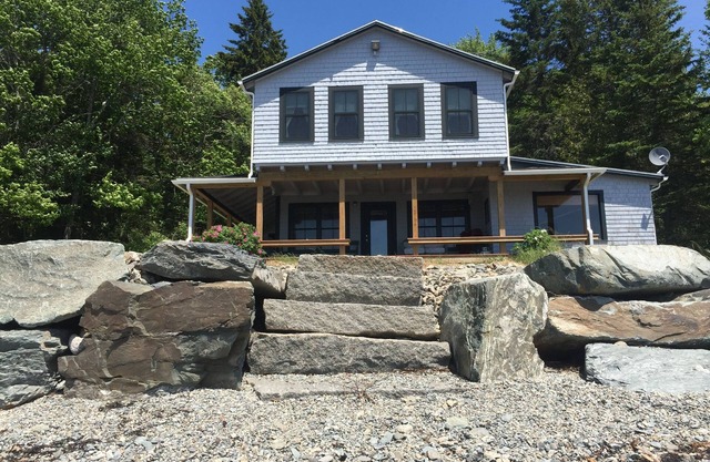 Ocean-Beach Front Cottage on Blue Hill Bay w/Mt Desert Island on the Horizon.