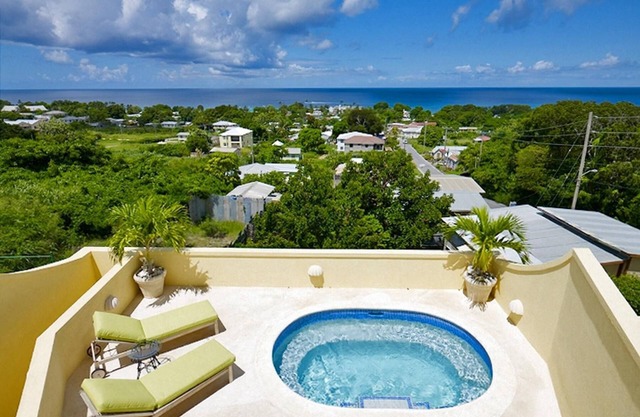 Panoramic sea views, Modern home, private pool and 10 minute walk to the beach.