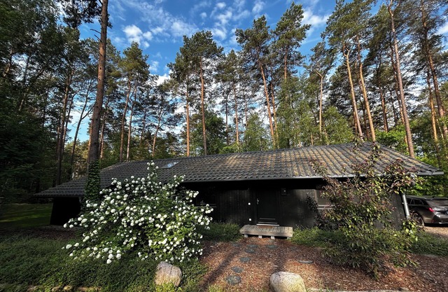 Quiet forest house by a small bathing lake