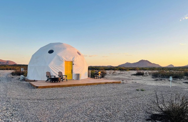 Southern Boho inspired Geodesic Dome nestled up next to Big Bend National Park.