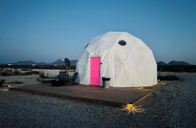 Southern Boho inspired Geodesic Dome nestled up next to Big Bend National Park.