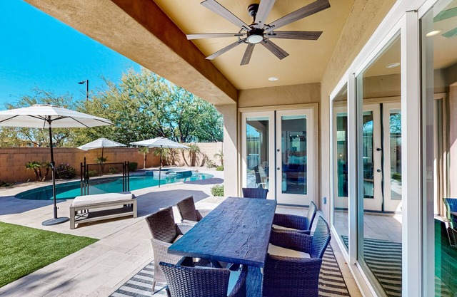 Spacious home with private heated pool, pool spa, grill, pool table, backyard