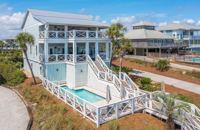 Spend Fall by the Gulf! Gulf Views! Steps From The Beach! Private Pool! Sprawling Porches!