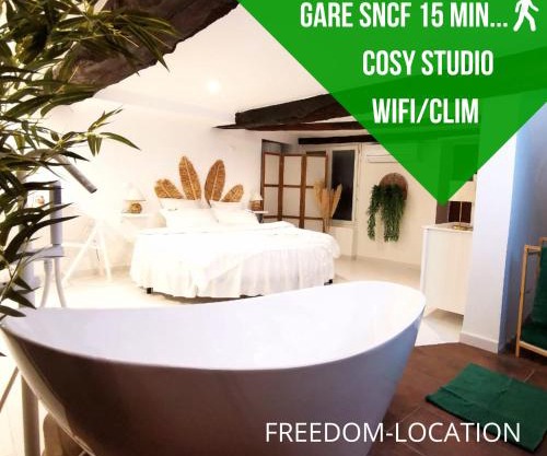 Studio équipé avec Lit rond/baignoire ilot/Table massage Aux Arcs