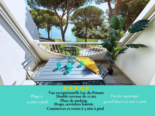 Studio 4pers La Grande Motte Ponant, Vue exceptionnelle lac, double terrasse, Parking, base nautique, golf & plage à pied, draps & serviettes fournis