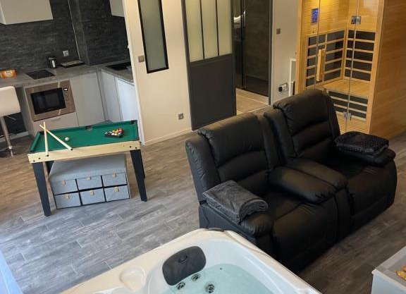 T2 rénové, jaccuzi, sauna, sièges massants, jardin, parking, métro