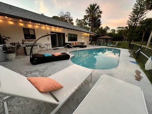 Vacation pool home in the woods.