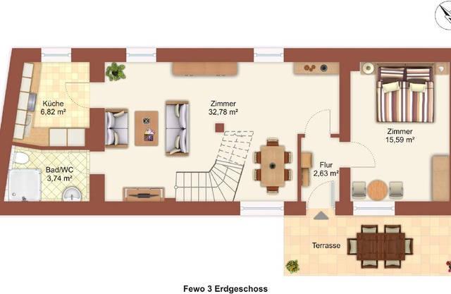 Very central apartment/150m to the large Plöner See/Fewo 3
