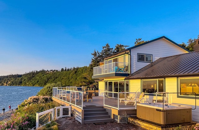 Waterfront paradise with private beach, hot tub, & sound views - dogs OK