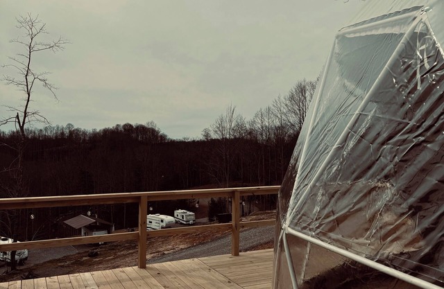 West by God Glamping dome at Black Owl Hollow Campground in Bluefield near HMT