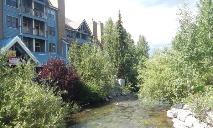 Historic District Condo | 1 Bedroom, Deck Above Blue River! Easy Walk Around Breck! Mountain Views, Garage