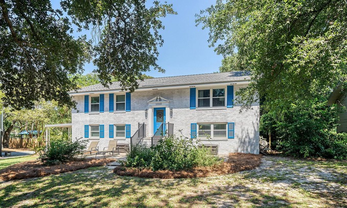 Folly Beach House | 1010 E Ashley -Two Living Rooms and Kitchens - Porch - Steps to the Beach!