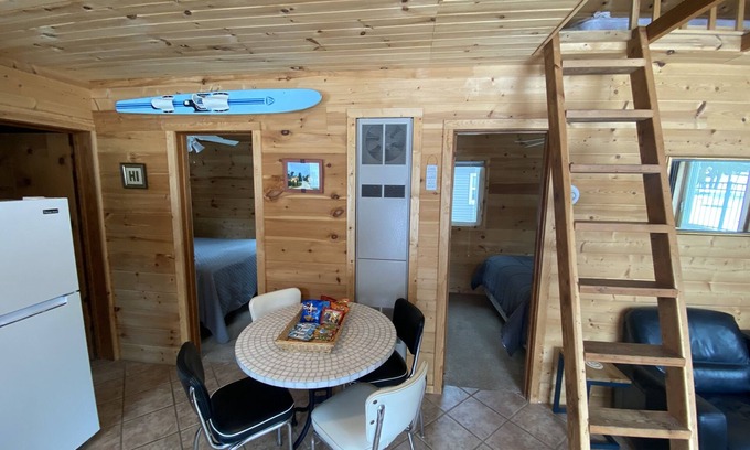 Beulah Cabin | 2 BR Crystal Lake cabin. Private beach, easy Ice Fishing Near Crystal Mtn