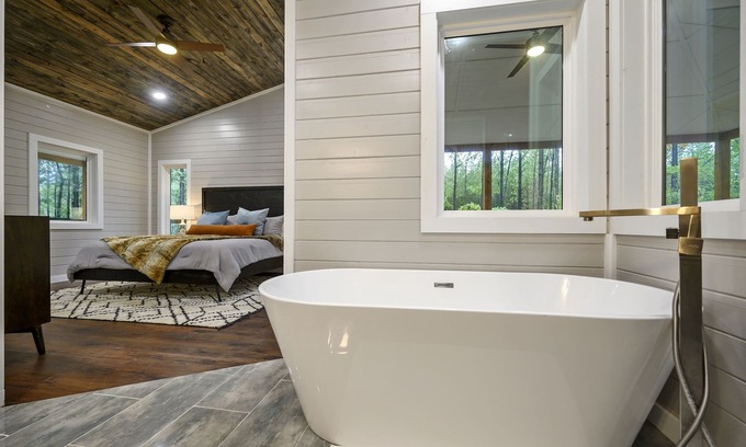 Pickens Cabin | 2 King Suites tucked under beautiful tall pines-games-hot tub-firepit-huge deck-
