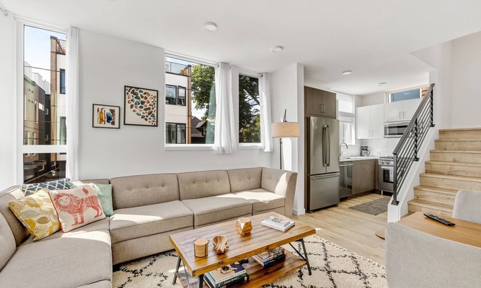 Minor House | 2BR Townhome w/City Skyline Views & Easy Parking!
