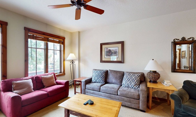 Peak 9 Condo | 2nd-floor condo with fireplace, pool & hot tubs - walk to lifts & downtown