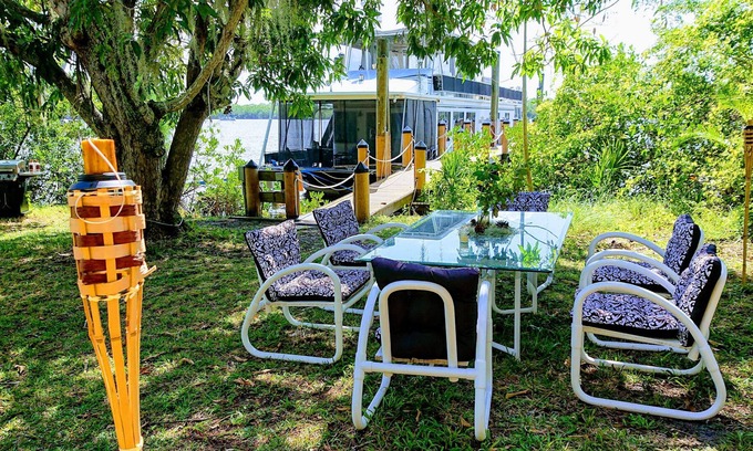 Port Saint Lucie Boat Rental | 3 Bedroom/2 Bath House Boat on Dock with 3 Acres of Private Land Near Downtown