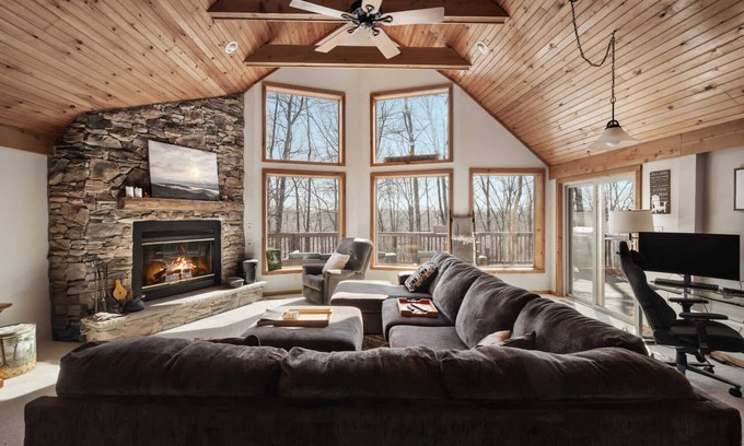 The Woods Ski Chalet | 3 Fireplaces, Hot Tub, Fire Pit, Deck, Pool Access