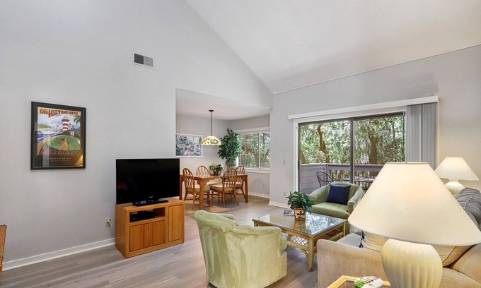 Sea Pines Condo | 3 Minute Drive to Beach at this 1 Bedroom Harbour Town Condo with Lagoon Views