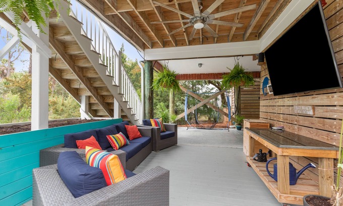 Folly Beach House | 3 Monkeys! Private luxury home with low country views! Screened Porch, Outdoor Shower, Grill!