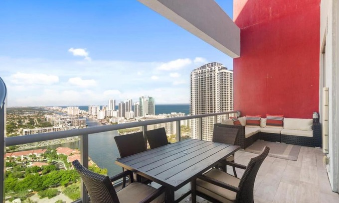 Hallandale Beach House | 3308 Exclusive 2BR 2BTH Penthouse Water City View 2 story balcony Modern Kitchen Pool
