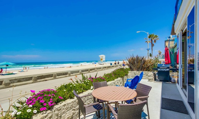 Central Mission Beach Condo | 3BD Oceanfront Ground Floor Escape in Mission Beach! Steps from the Ocean! On Boardwalk with Parking!