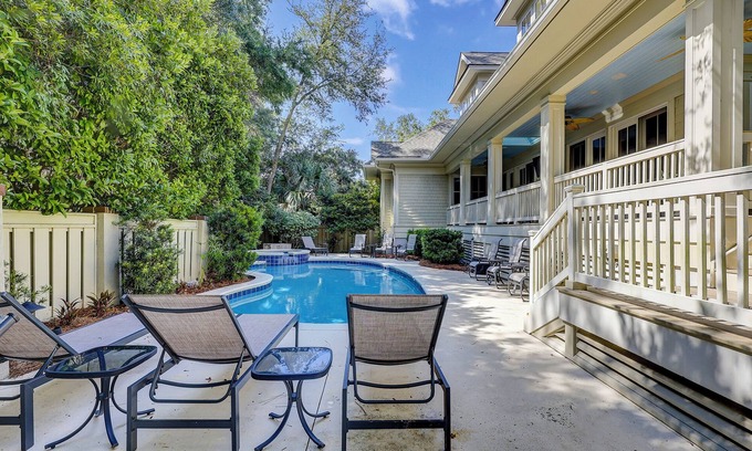 Sea Pines House | 3rd Row Ocean ~ Five Bedroom Sea Pines Home ~ Private Pool & Spa ~ Sleeps 20