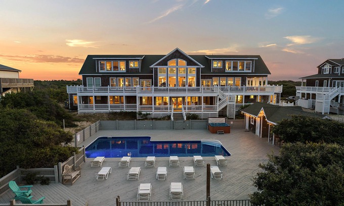 Corolla House | $5k off: Oceanfront Estate | 18BR, Sleeps 40 | Pool, Hot Tub, Events