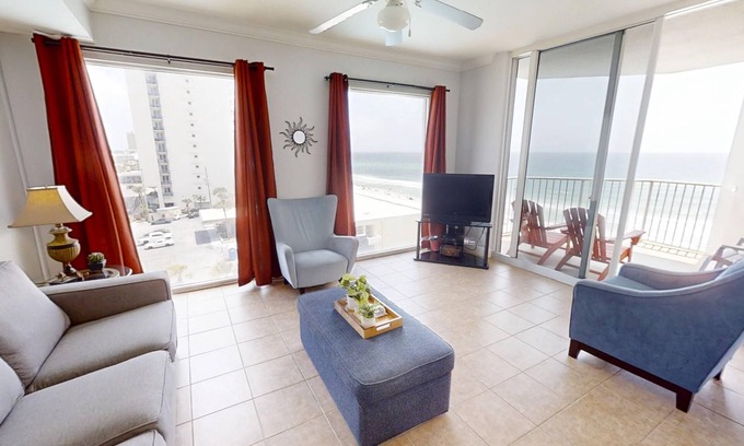 Panama City Beach Condo | 5th Floor Gulf Front Corner Unit! Free round of Golf & Activities Every Day!