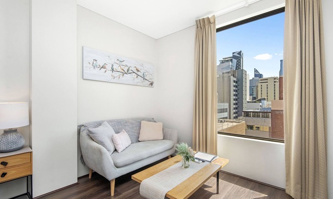 East Perth Apartment | 802 Serenity Studio Apt for 2 high floor WIFI Laundry CBD