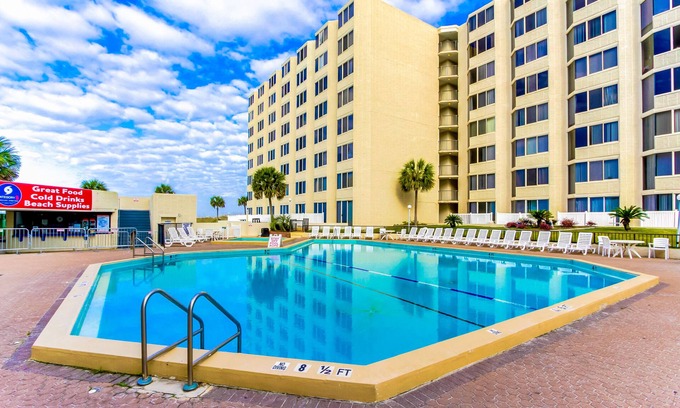Panama City Beach Apartment | 8th-Floor studio in beachfront resort with outdoor pool, game room, gym, patio