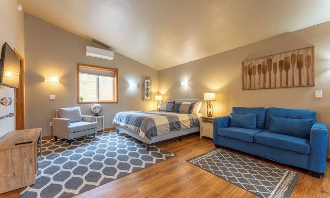 Ely Apartment | A Taste of Ely studio apartment, king bed