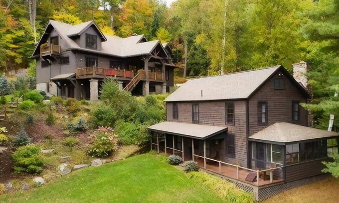 Long Lake House | ADK Lakeside Lodge and Lakeside Cottage with 510' of waterfront, beach & island!