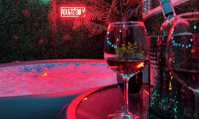 Tucson Apartment | Adult-only fantasy suite with hot tub, dance pole, and kink-inspired furniture. Perfect for couples craving privacy, intimacy, and play. Discreet, clean, and unforgettable—your private Red Chamber escape.