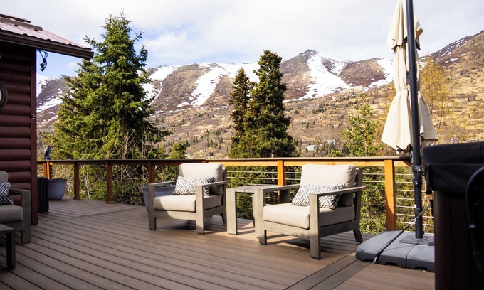 Eagle River House | Alaska Hiland Mountain Retreat wrap around deck and hot-tub!