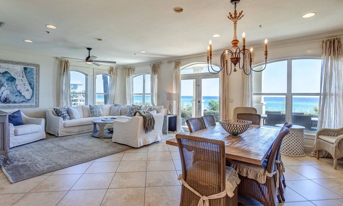 Santa Rosa Beach Condo | Amazing Oceanfront Condo in 30A with private lawn! Walk right out onto the beach!