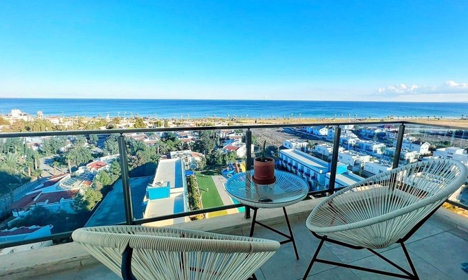Trikomo Apartment | Amazing sea view studio with pool - steps away sandy beach