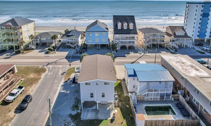 Cherry Grove Beach Cottage | An Ocean View 7BR Home, Second Row, Steps to Beach, Sleeps 16