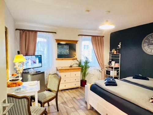Malterdingen Apartment | Apartment Amelie - Zimmer mit TV, W-Lan, Mikrowelle und Kühlschrank, Bad mit Dusche