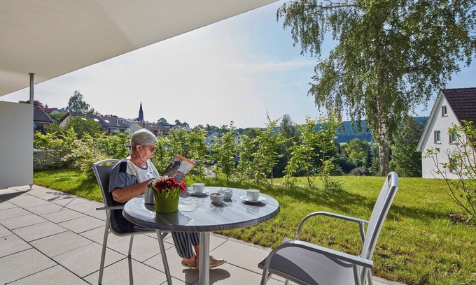 Sankt Georgen im Schwarzwald Apartment | Apartment 'Auszeit Mit Pflege - Fewo 3' with Private Terrace, Shared Garden and Wi-Fi