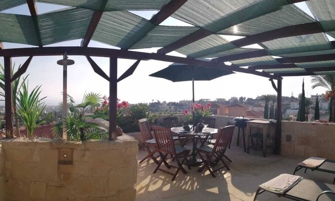 Peyia Town Apartment | Apartment with large private terrace, panoramic views, 8 min drive from beach.