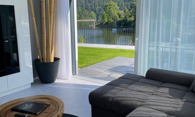 Saaldorf Condo | Apartments -Saaldorf WG 2, terrace and view of the reservoir
