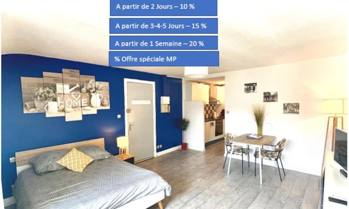 Moissac Apartment | Appartement entier Moissac centre 30 m2 calme avec cour intérieure pour vélos à 50m du marché de Moissac
