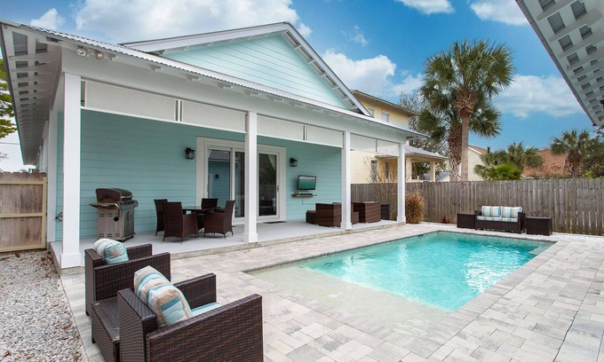 Crystal Beach House | Aqua Waters - Newly Updated Vacation Home with Golf Cart, Private Pool + Cabana!